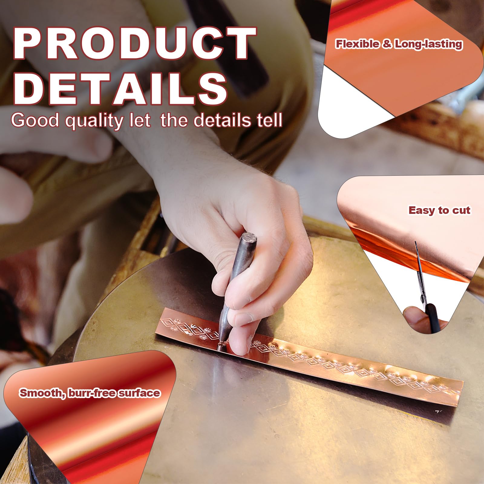 2 Pcs 99.9% Pure Copper Foil Sheet Rolls - 0.08mm x 300mm x 760mm Copper Flashing for Metal Crafting, DIY Projects, Jewelry Making & Roof Repair - High-Quality Copper Sheets for Artisans and Home Improvement