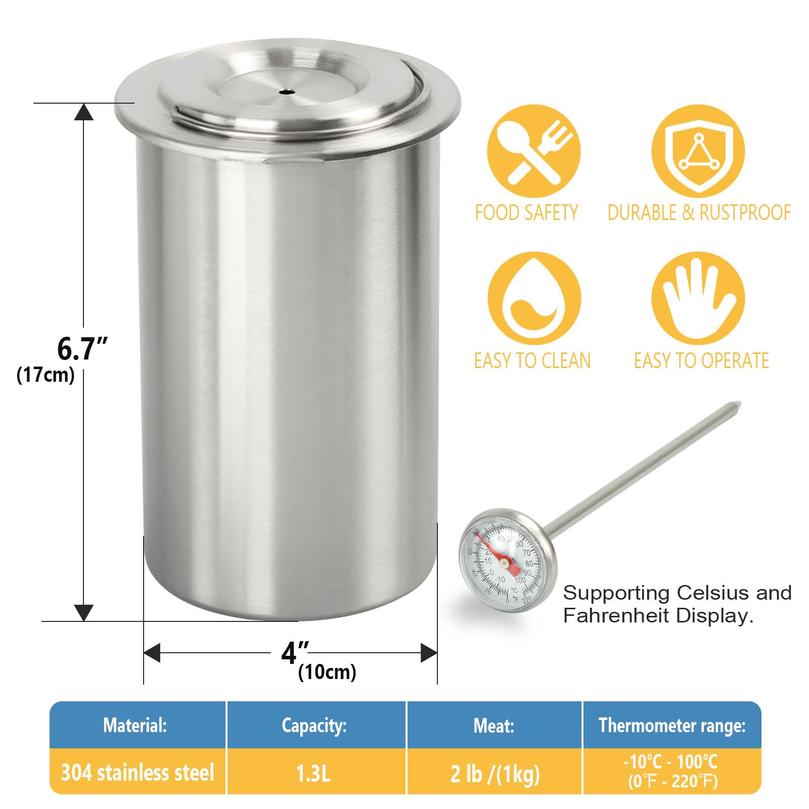 Stainless Steel Ham Maker & Meat Press with Thermometer - Deli Meat Press for Homemade Lunchmeat, Sandwich Meat, and Pressure Cooking | Perfect for Home Kitchens, Delis, and Meal Prep