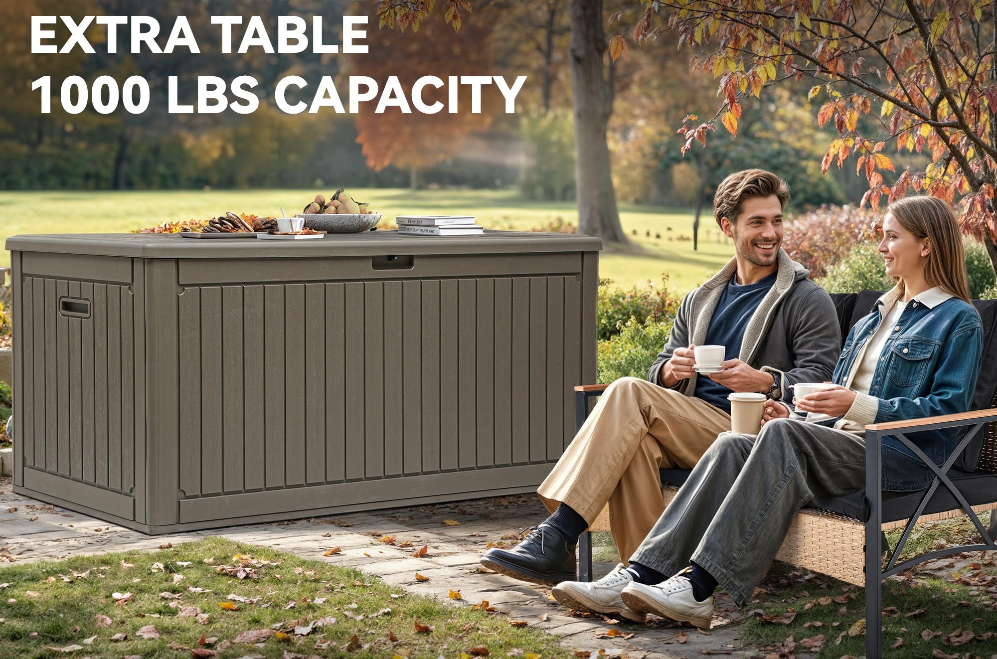YITAHOME 260 Gallon Double-Wall Deck Storage Box with Divider & Side Handles - Waterproof Outdoor Organizer for Patio Furniture Cushions, Pool Toys, Garden Tools - Lockable Large Capacity Deck Box for Backyard, Poolside & Patio Storage