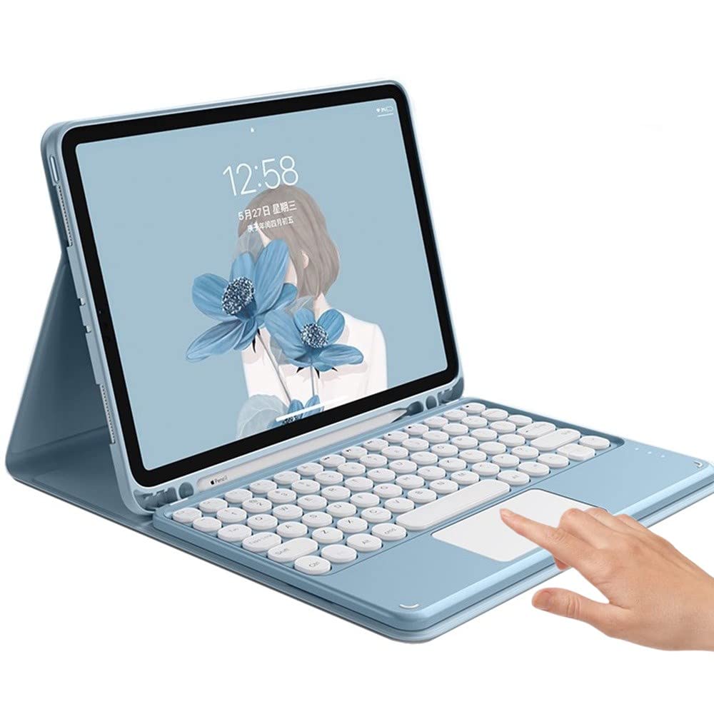 HENGHUI Detachable Keyboard Case for iPad Air 11-inch (M3/M2) & iPad Air 5th/4th Gen 10.9-inch - Bluetooth Round Key Candy Color Protective Cover with Touchpad (Blue) - Perfect for Work, Study & Travel