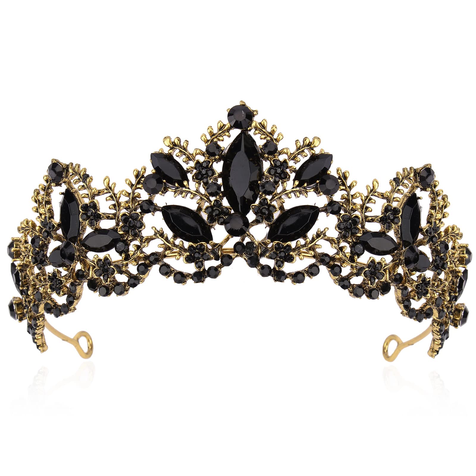 Elegant Black Tiara with Gold Crown for Women & Girls - Crystal Rhinestone Headband for Wedding, Birthday, Prom, Bridal Party | Perfect for Halloween Costume & Christmas Gift - Princess Party Accessory