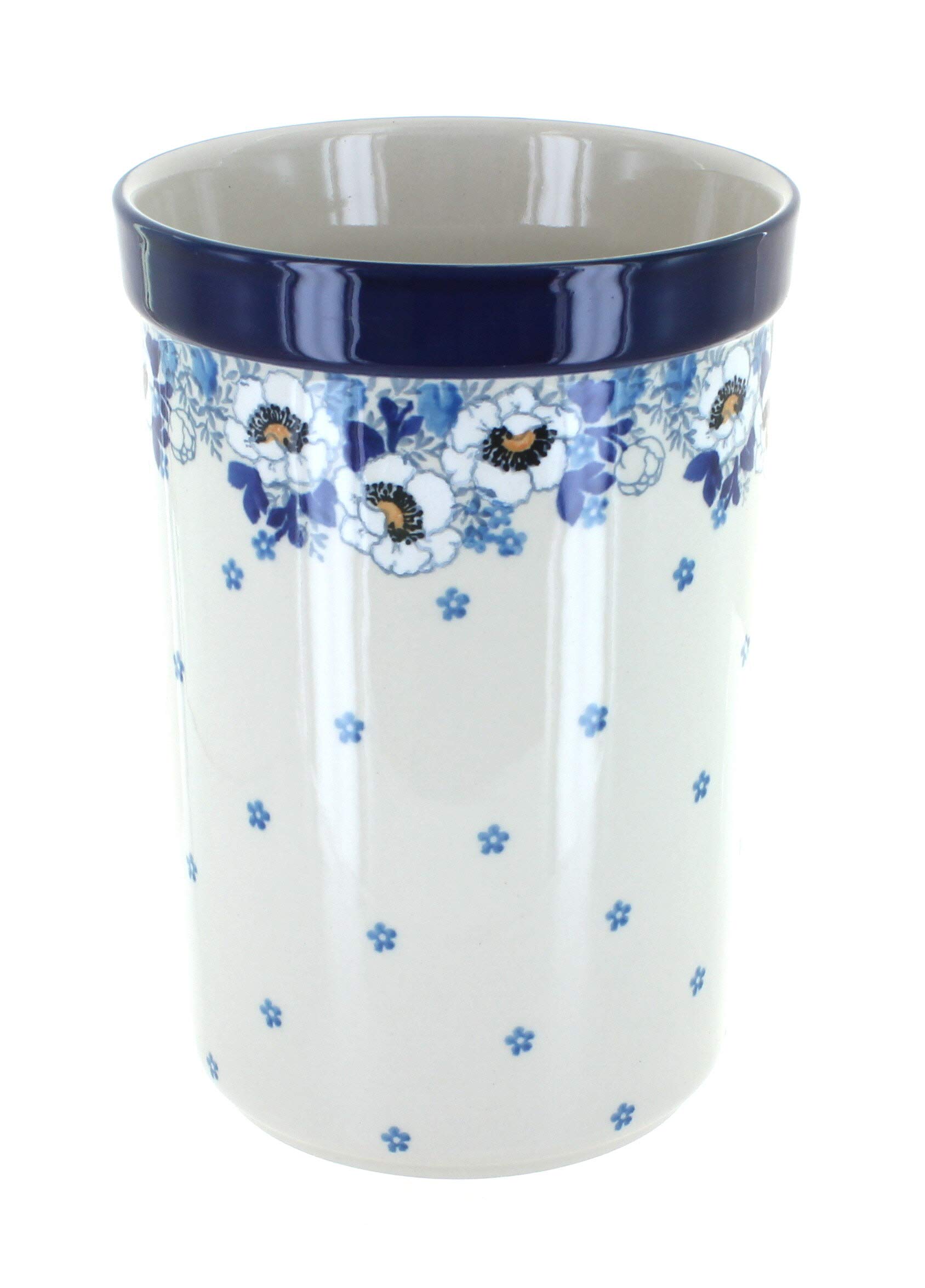 Blue Rose Polish Pottery Georgia Blue Utensil Jar - Handmade Ceramic Kitchen Storage for Spoons, Forks & Cooking Tools - Perfect for Farmhouse & Rustic Home Decor