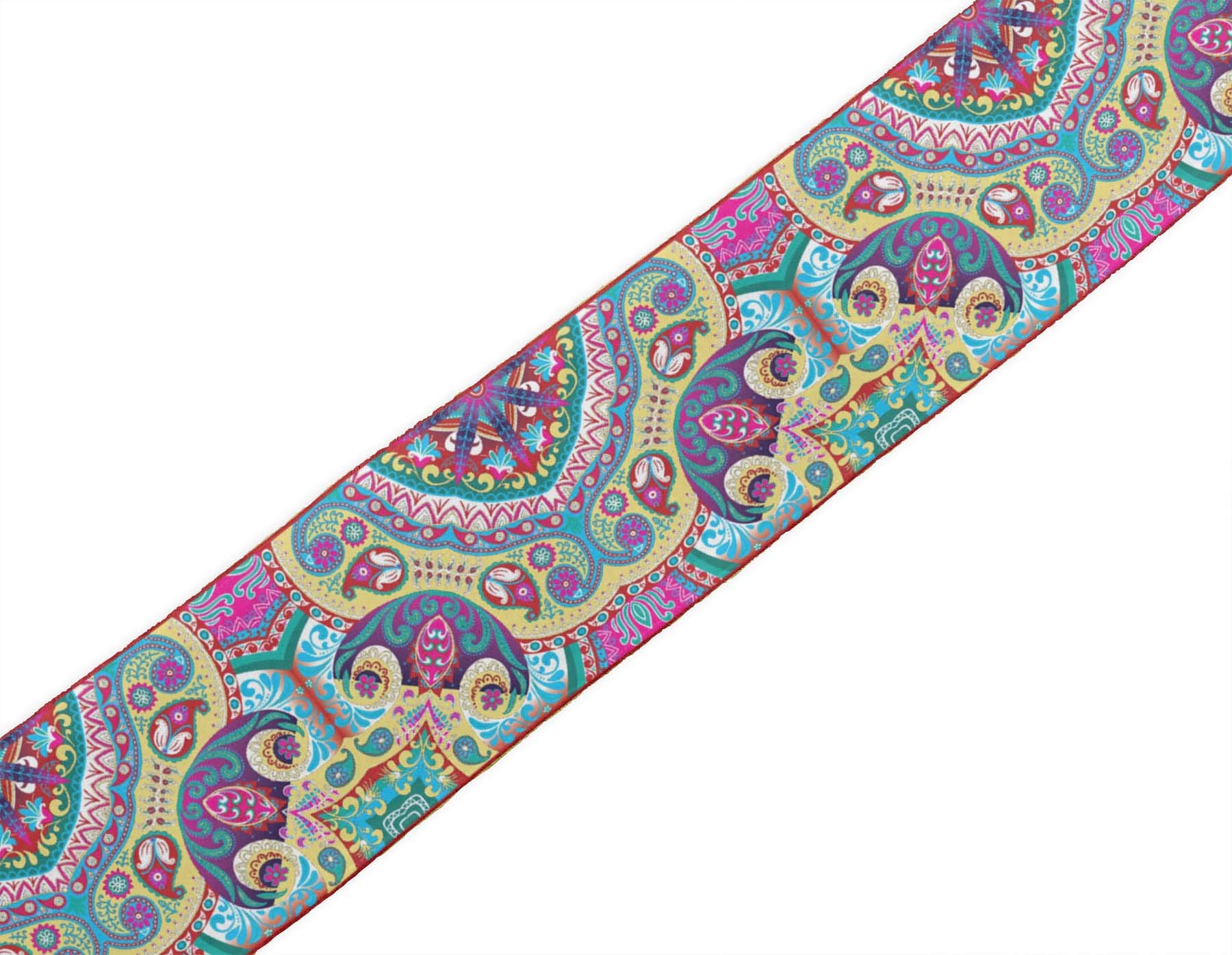 Indian Beautiful Art Yellow Paisley & Mandala Kaleidoscope Printed Velvet Ribbon Trim - 9 Yards, 3 Inches Wide for Crafts, Sewing, DIY Accessories - Perfect for Home Decor, Gift Wrapping, and Fashion Embellishments