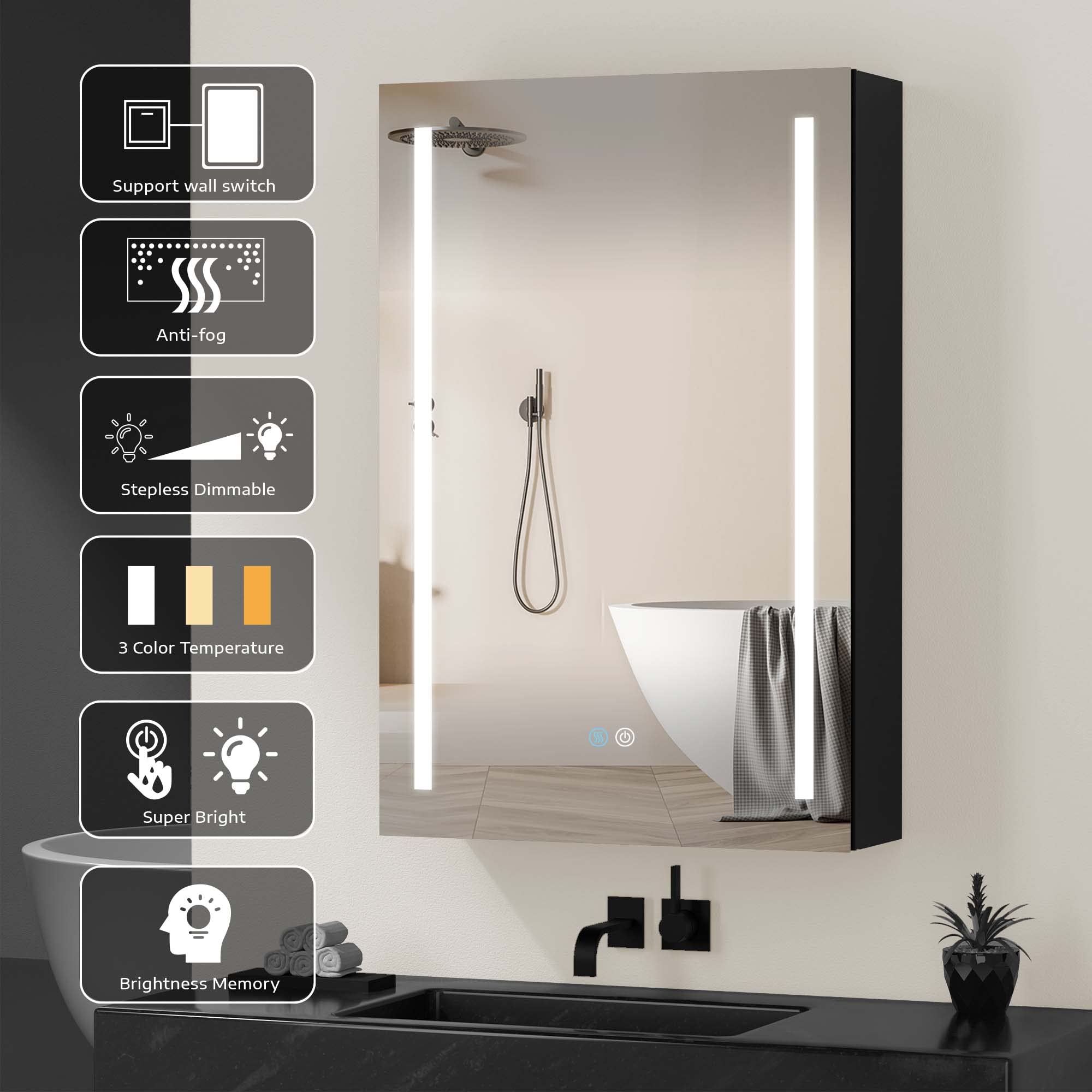 Ogonbrick 30x20 Inch LED Medicine Cabinet with Mirror - Aluminum Bathroom Storage with Defogger, 3 Color Lighting Modes & Dimmable Brightness, Adjustable Glass Shelves - Perfect for Modern Bathrooms, Vanities, and Spa-Like Spaces