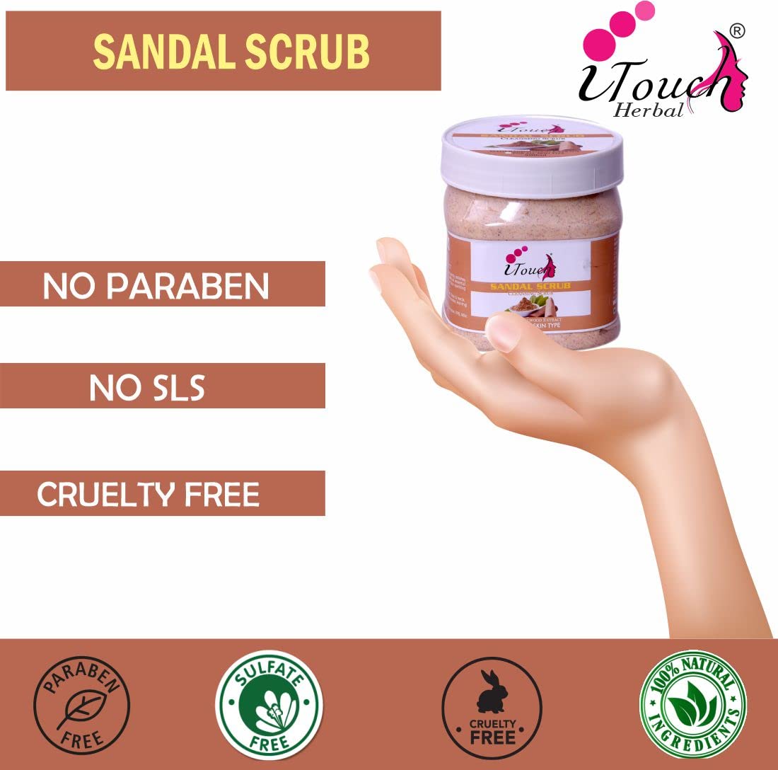 Organic Sandalwood Scrub for Face & Body – 500ml Deep Exfoliating Cleanser | Dead Skin & Blackhead Remover | Brightening & Revitalizing Treatment | Perfect for Spa Day & At-Home Skincare Routine