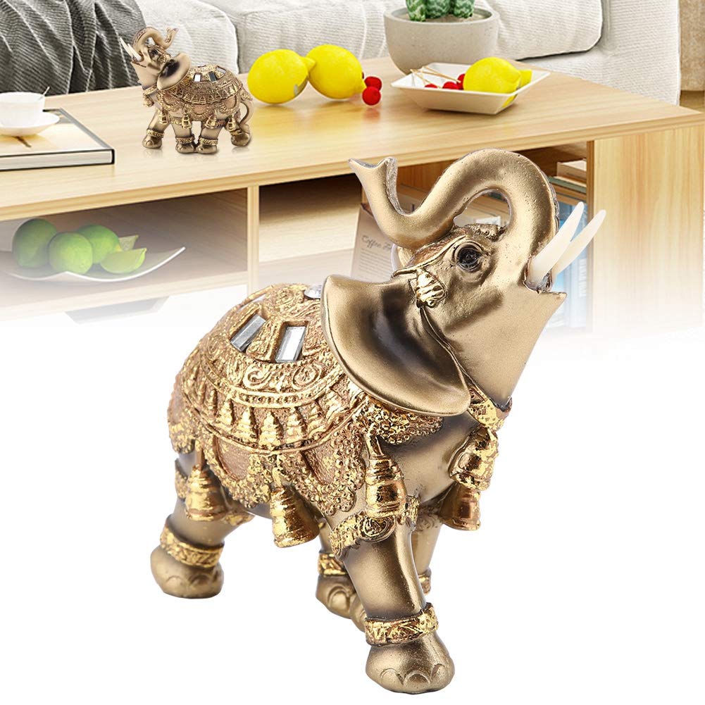 Golden Elephant Sculpture Statue - Home & Office Decor, Anti-Slip Floor Decoration, Lucky Elephant Figurine for Living Room, Bedroom, Cafe (Gift Idea)