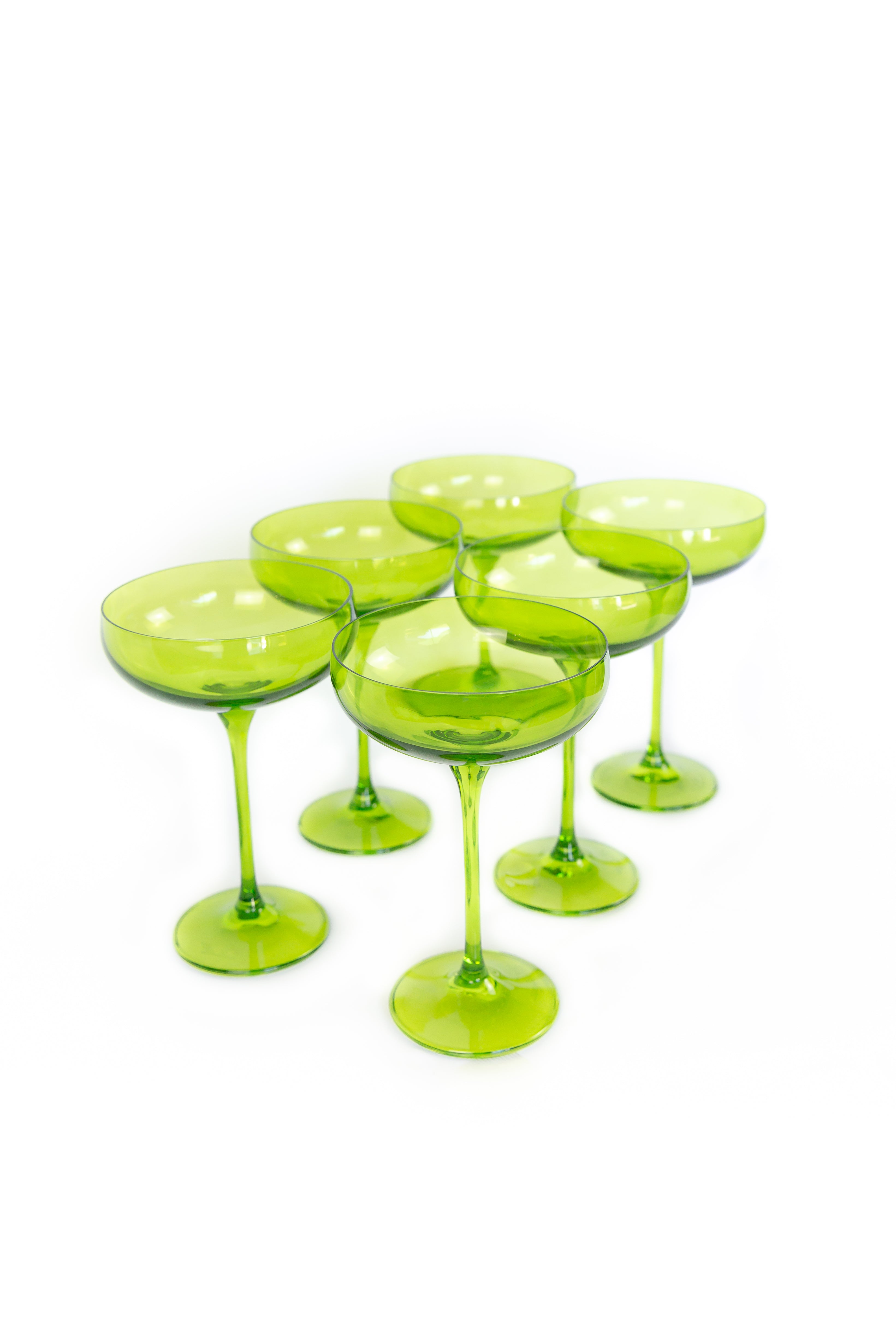 Estelle Colored Champagne Coupe Stemware Set of 6 - Elegant Forest Green Glassware for Parties, Weddings & Special Occasions