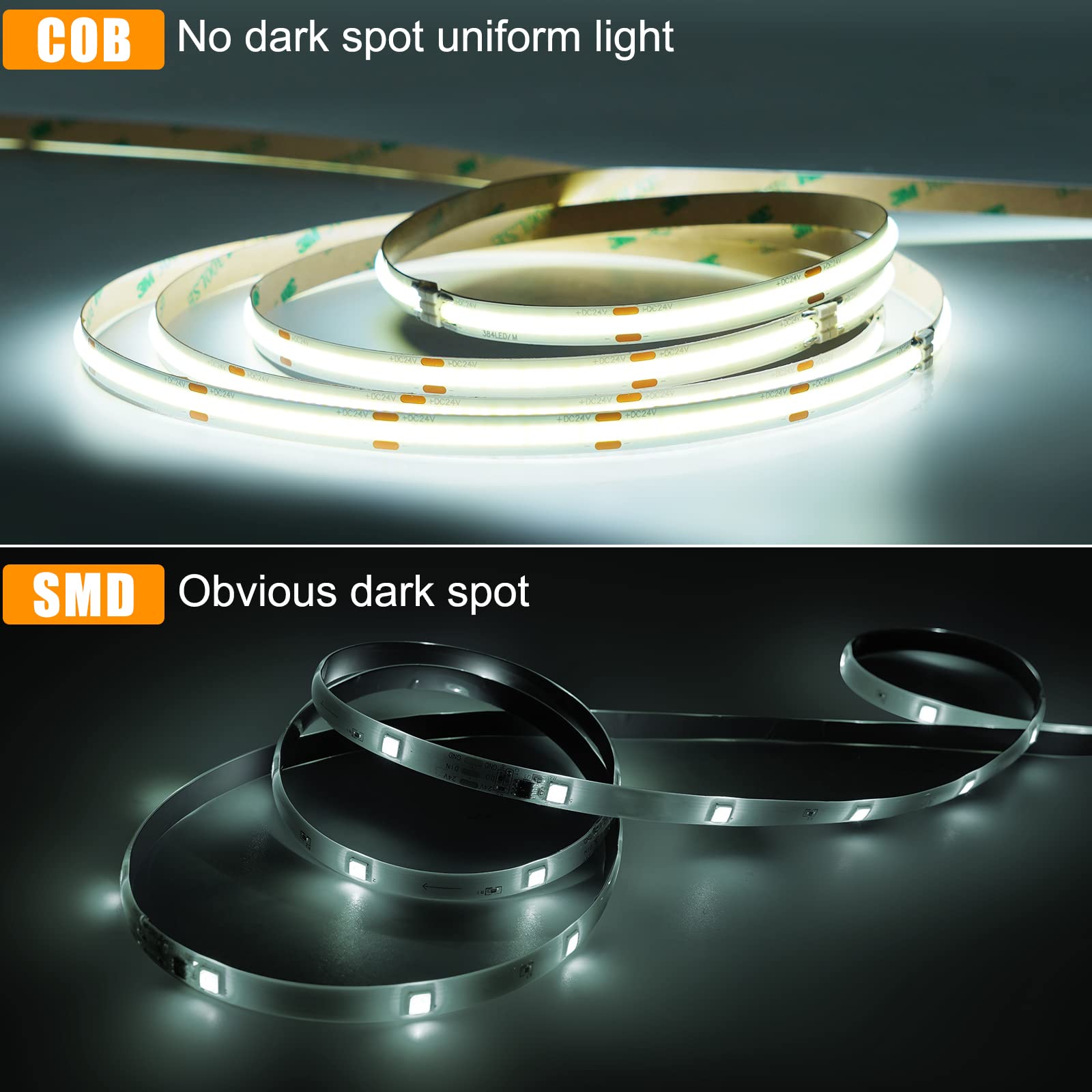 10pcs COB Under Cabinet Lighting with RF Remote - 16.4ft 6500K Bright Dimmable LED Strip Lights for Kitchen, Shelf, Counter & Cupboard - Flexible Indoor Lighting Solution for Home & Office
