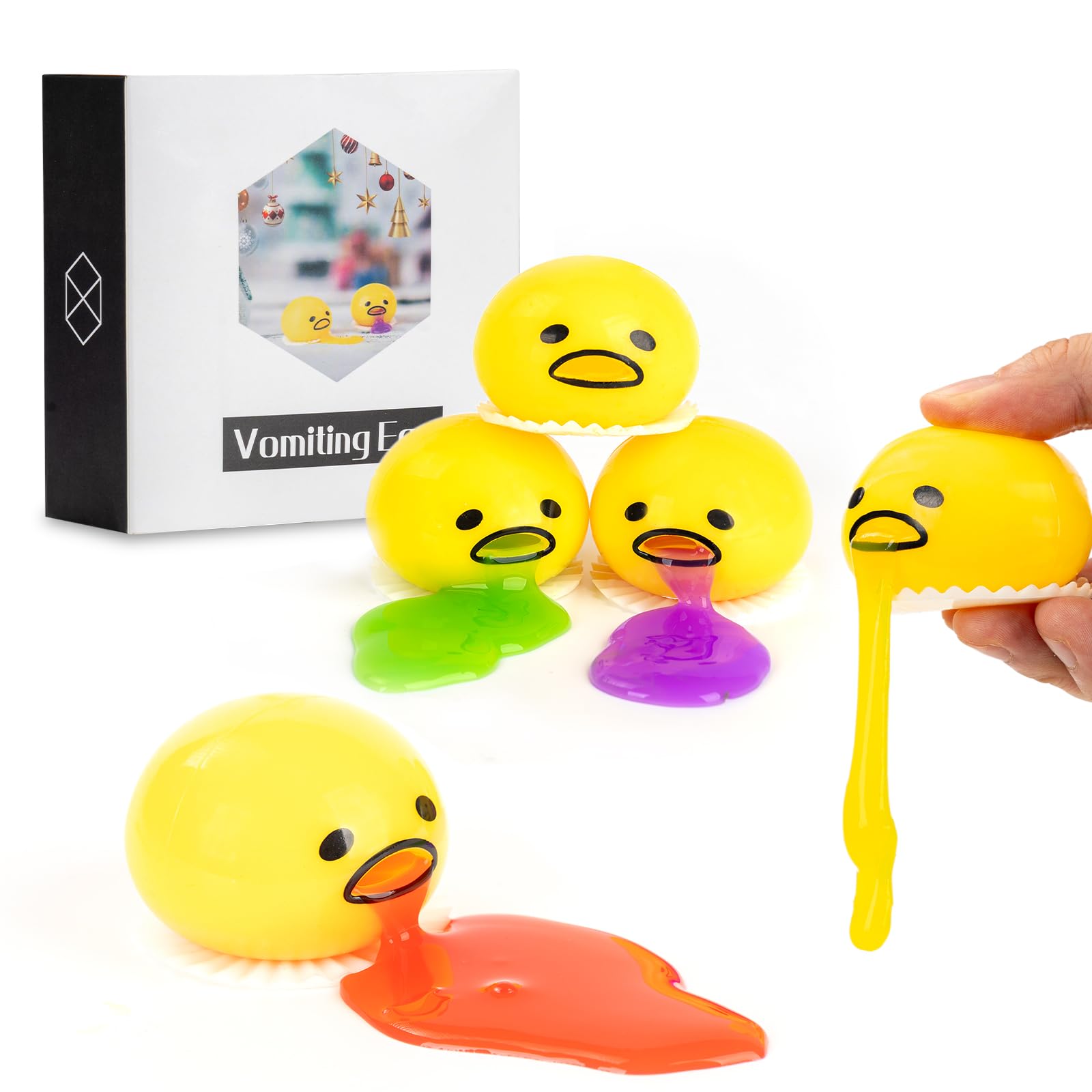 4-Pack Vomiting Egg Stress Ball - Funny Easter Gag Toys for Kids & Adults, Puking Slime Egg Yolk Squeeze Toy for Stress Relief & Anxiety, Fidget Sensory Toys for Classroom, Office & Party Favors