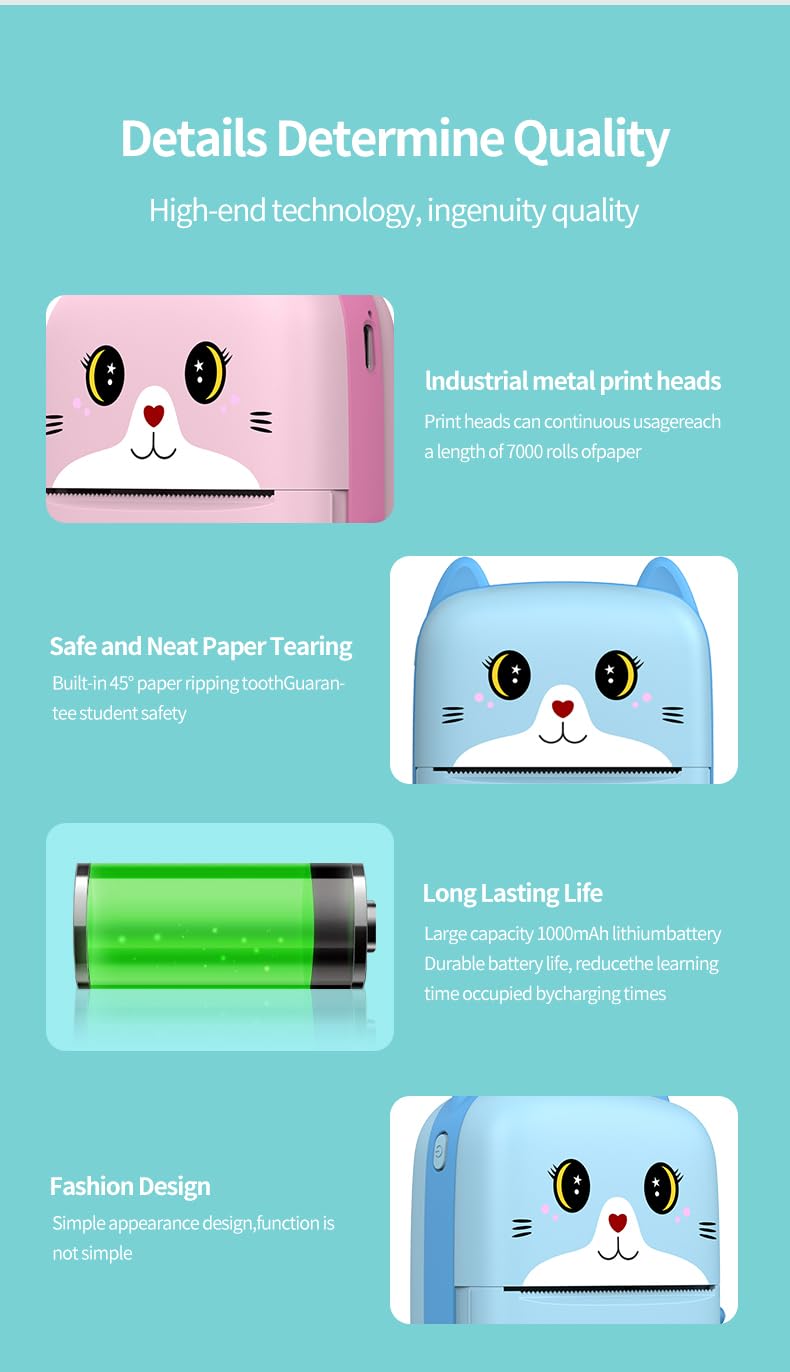 Wireless Thermal Mini Printer - Bluetooth Inkless Sticker & Label Maker for iOS/Android, Portable Pocket Printer for Notes, Kids DIY & Instant Photo Printing (Pink) | Perfect for Home Organization, School Projects, Small Business Labeling & Creative Scrapbooking