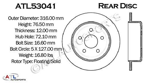 Performance Brake Rotors REAR PAIR - Compatible with 2010 Jeep Wrangler (ATL53041-03DDSBZ) | High-Quality Replacement for Improved Stopping Power | Perfect for Off-Roading & Daily Commuting
