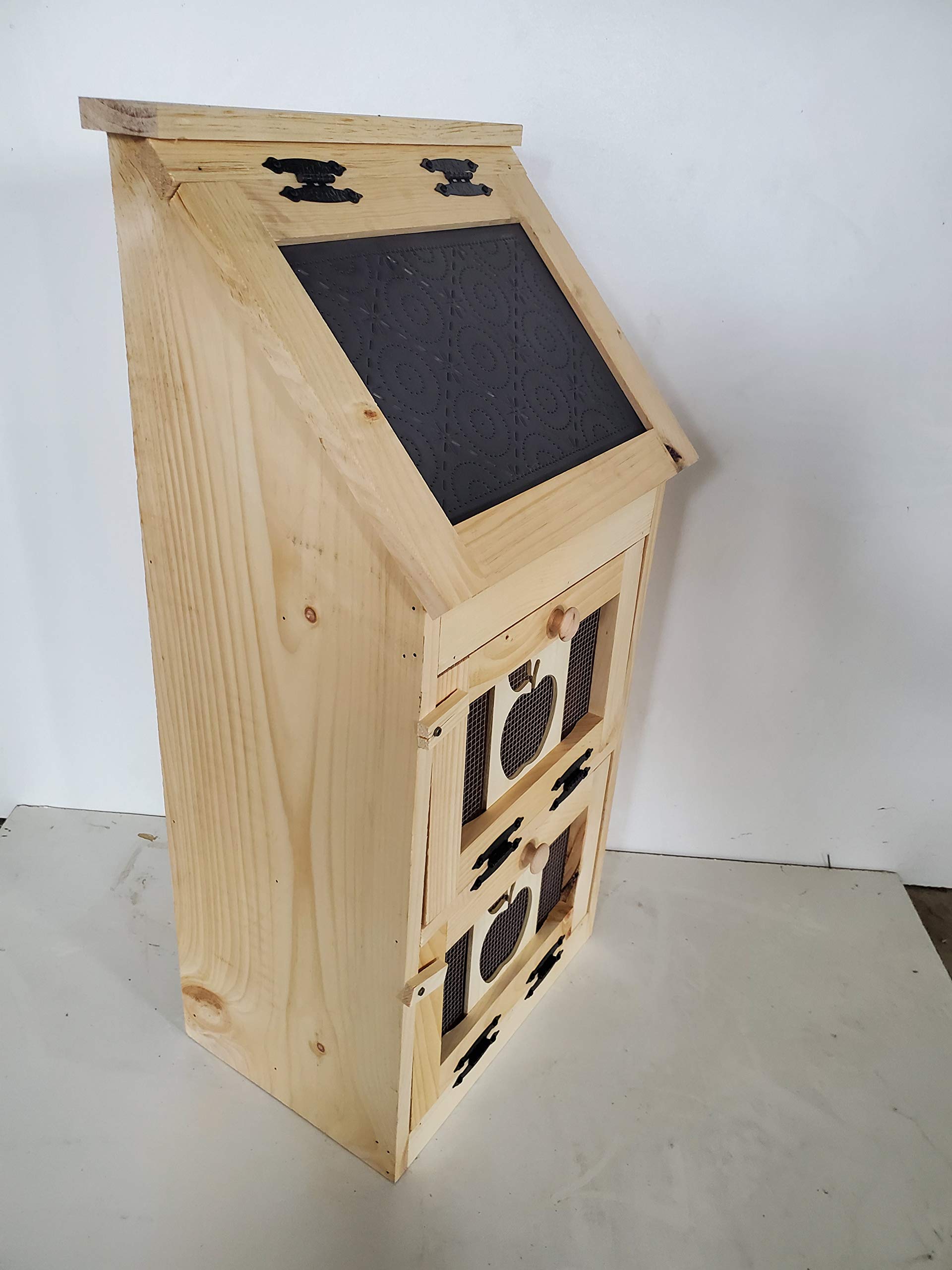 Amish Made Unfinished Pine 2-Door Vegetable Box with Bread Compartment - Rustic Kitchen Storage Organizer for Pantry, Countertop, or Farmhouse Decor