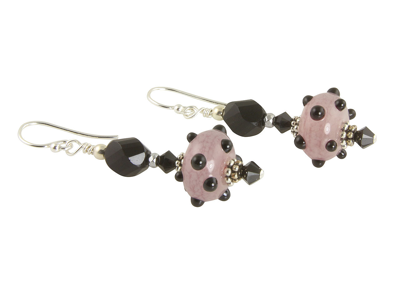 Handmade Pink Polka Dot Lampwork Glass Earrings - Boho Chic Dangle Earrings for Women - Perfect for Parties, Weddings & Everyday Wear