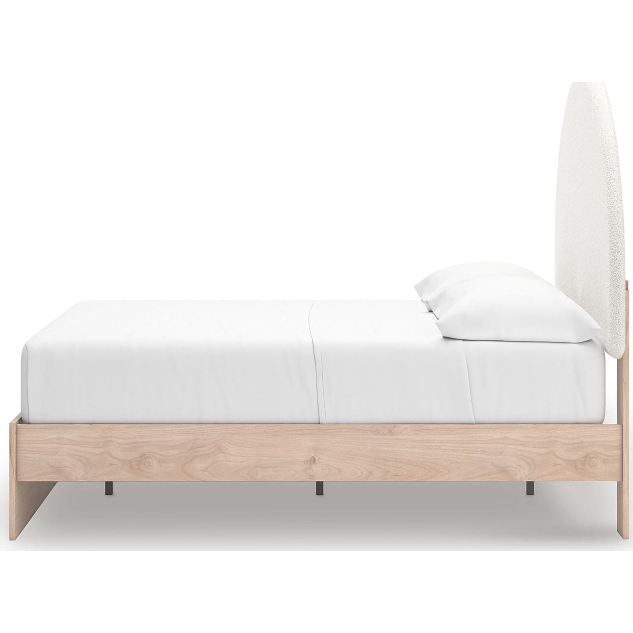 Arloster Modern Platform Bed Frame - Queen Size, Tan & White Wooden Slat Support - Perfect for Bedroom, Guest Room, or Studio Apartment