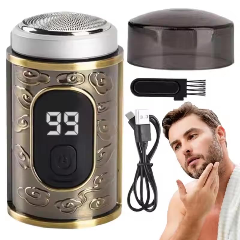 2025 New Mini Electric Shaver with Digital Display - Portable Rechargeable Waterproof Travel Beard Trimmer for Men & Women, Capsule Razor for Smooth Shaving at Home, Gym, Office or On-The-Go (Bronze)