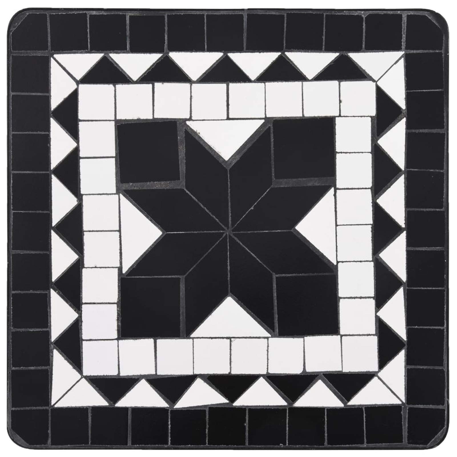 Black and White Ceramic Mosaic Side Table - Outdoor Patio Decor, Plant Stand for Garden, Balcony, and Poolside Use
