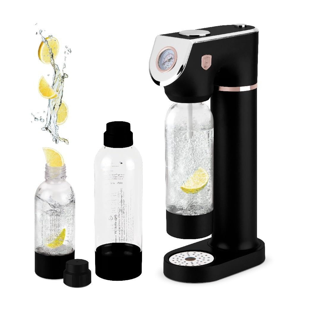BERLINGER HAUS Sodabar Soda Maker Machine with 2 Glass Bottles - Black Rose Collection | Eco-Friendly & Easy to Use for Sparkling Water, Homemade Soda & Cocktails | Perfect for Home, Office & Parties