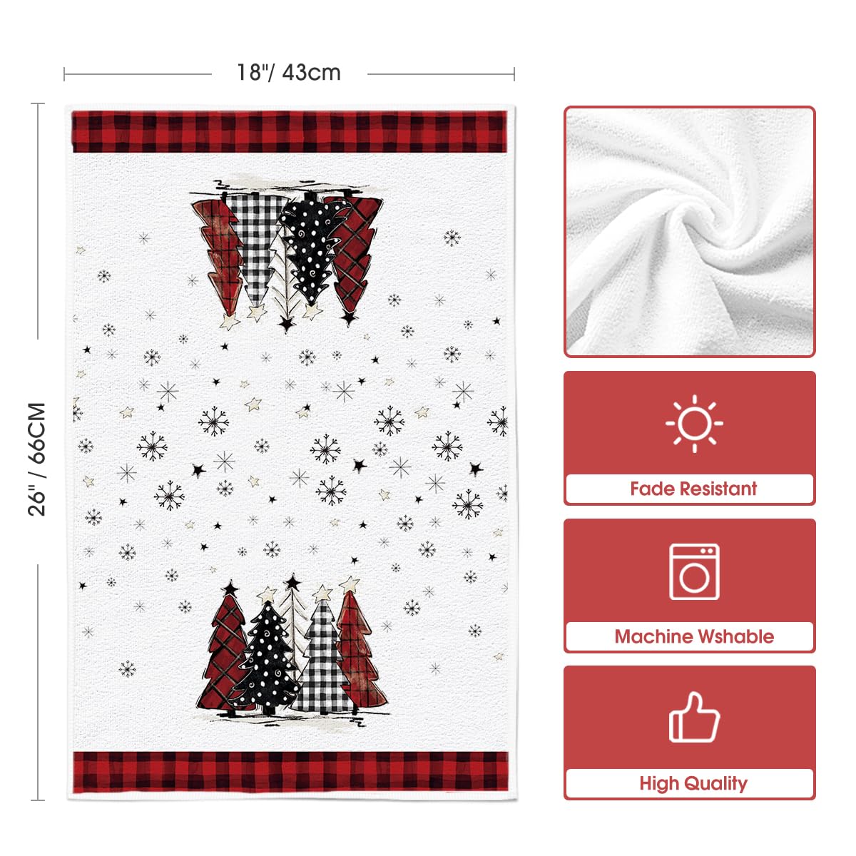 Artoid Mode Red Black Buffalo Plaid Snowman Christmas Kitchen Dish Towels - Set of 4 (18x26 Inch) - Holiday Winter Decor, Xmas Tree Decoration & Seasonal Hand Towels for Home, Kitchen, and Festive Parties