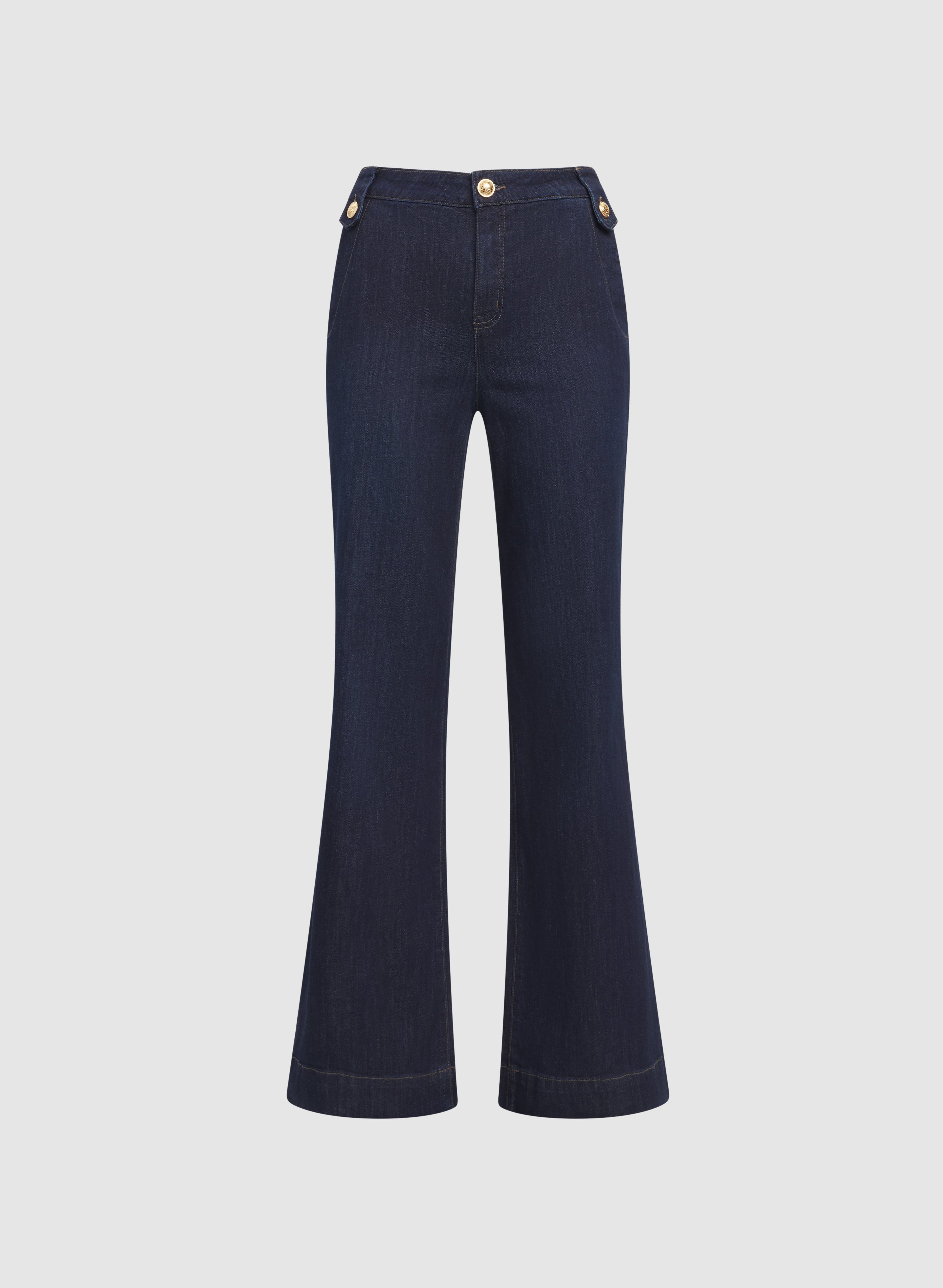Stylish High Waist Button Tab Jeans for Women - Trendy Denim Pants with Adjustable Tabs - Perfect for Casual Outfits, Date Nights & Office Wear
