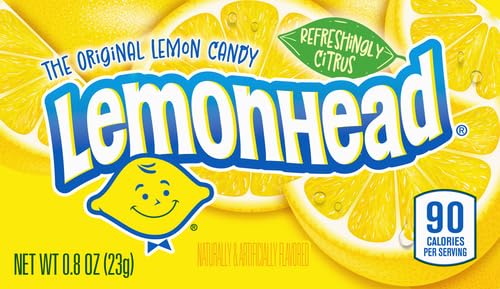 Lemonhead Hard Lemon Candy - 24 Pack of 0.8oz Boxes | Sour & Sweet Lemon Flavored Candies for Parties, Halloween Treats, Office Snacks & Movie Night
