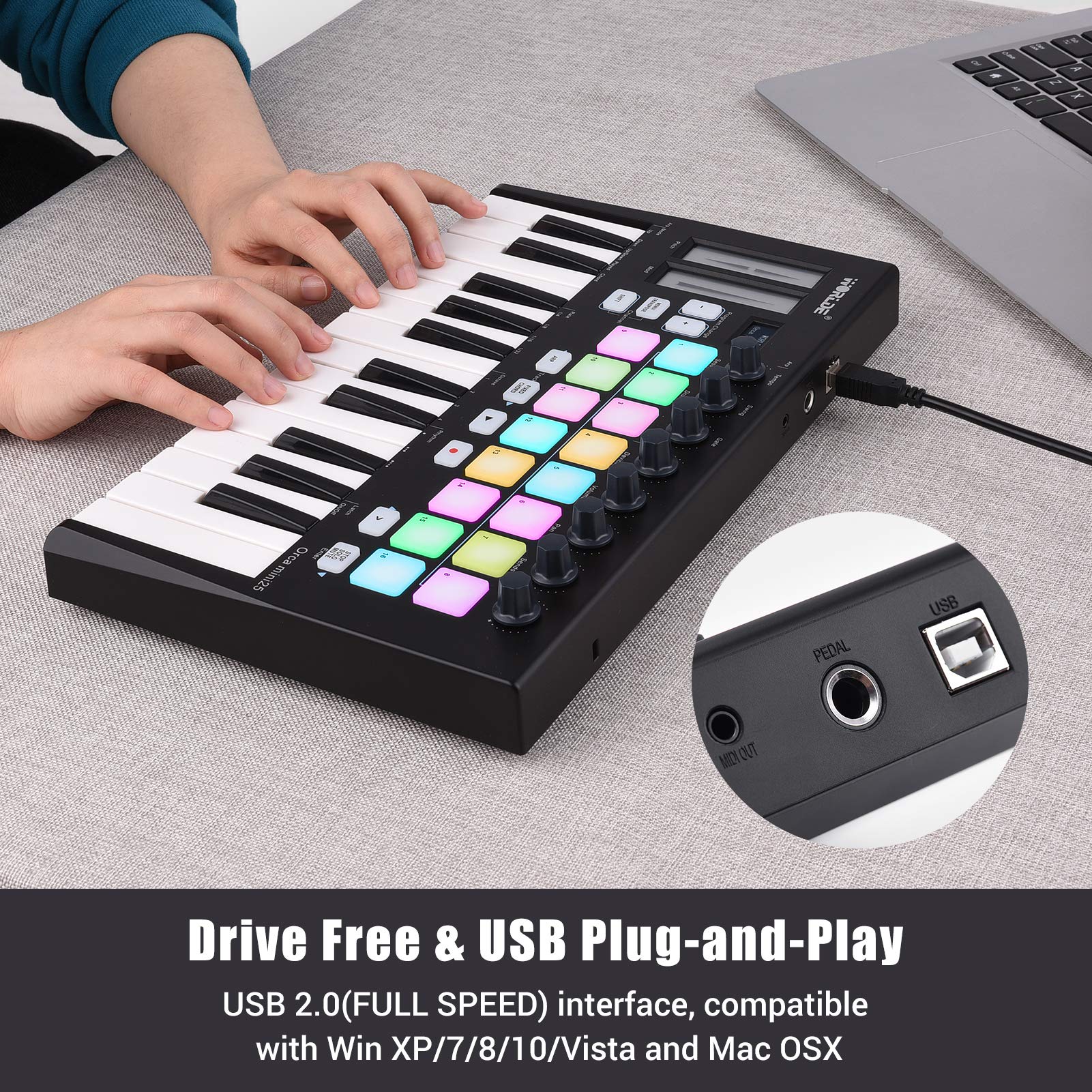 25-Key USB MIDI Keyboard Controller with 16 RGB Backlit Pads & 8 Knobs - Portable MIDI Keyboard for Music Production, DJing & Home Studio Recording