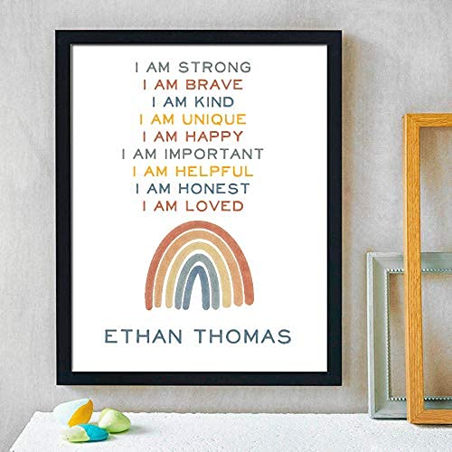 Custom I Am Loved Rainbow Wall Art - Personalized Kids Room Decor for Boys Nursery & Teen Bedroom - Positive Affirmation Sign for Playroom, Dorm & Rainbow Themed Spaces