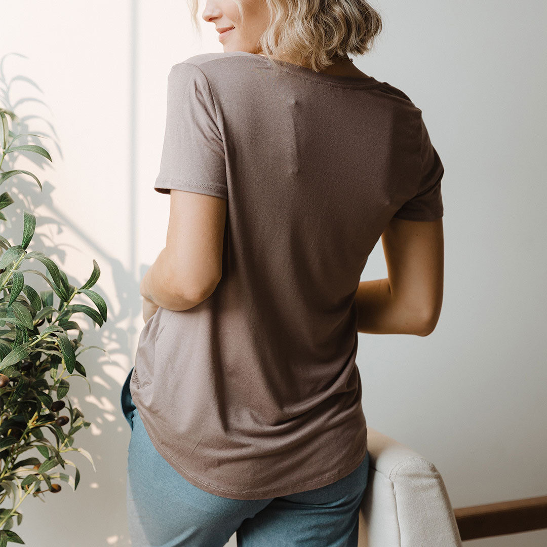 Premium Soft Cotton V-Neck T-Shirt for Women - Comfortable Basic Tee in Toffee Brown - Perfect for Casual Wear, Layering & Everyday Outfits