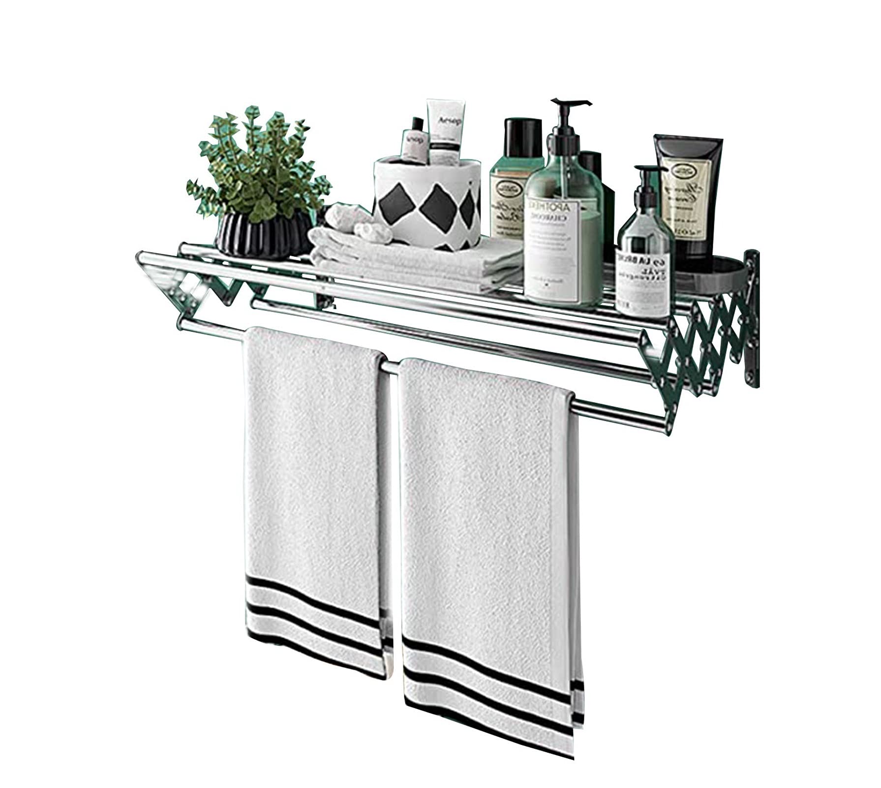 Stainless Steel Wall Mounted Collapsible Laundry Drying Rack - 70cm Foldable Clothes Airer & Towel Holder for Bathroom, Balcony, Small Spaces (Silver)
