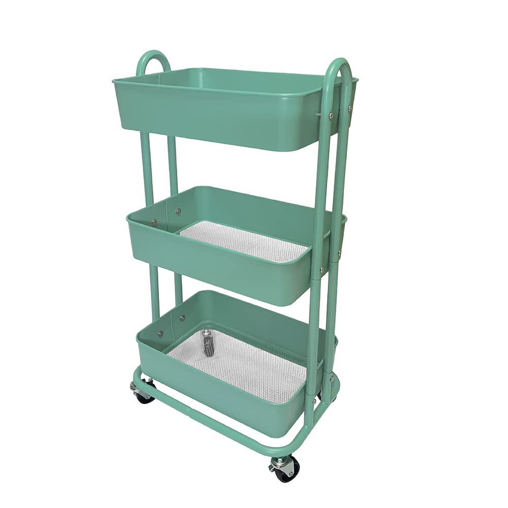 3-Tier Rolling Utility Cart with Wheels - Heavy Duty Metal Storage Organizer for Crafts, Classroom, Kitchen, Bathroom & Office - Perfect for Coffee Station, Makeup, Cleaning Supplies & Baby Items Organization