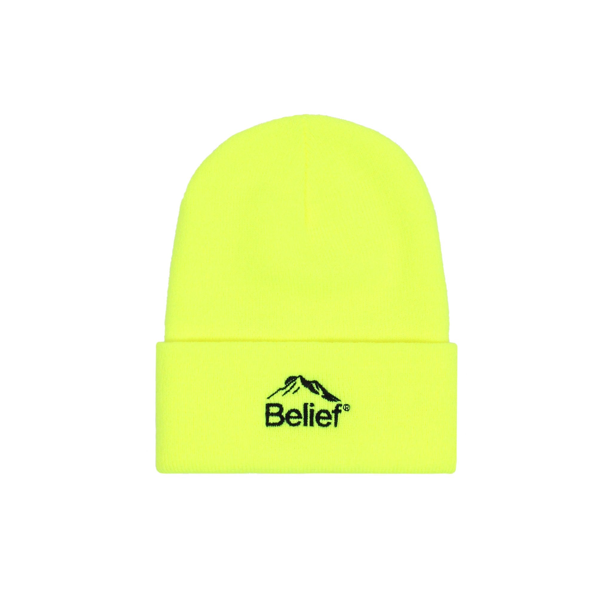 Belief NYC Summit Beanie - Winter Warm Knit Hat for Men & Women - Safety Yellow Unisex Beanie for Outdoor Activities, Skiing, Hiking & Casual Wear