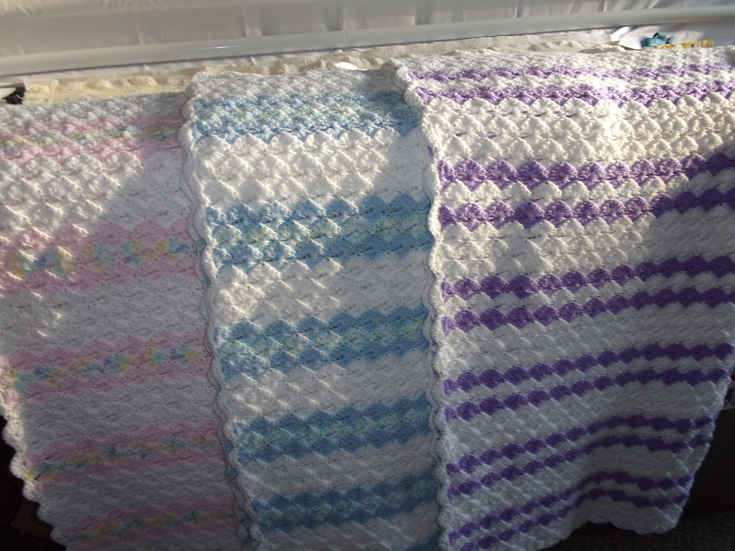 Handmade Crocheted Baby Blanket - Soft Pink & White Afghan Throw - Double Shell Stitch Design - Perfect for Nursery, Gift, or Photo Props