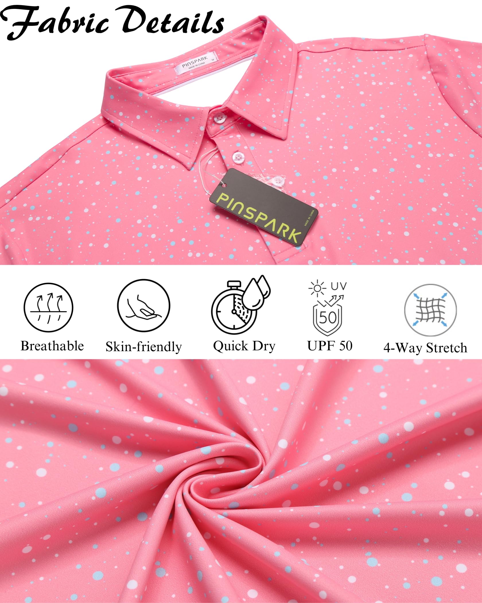 **PINSPARK Men's Moisture Wicking Performance Polo Shirt - Dry Fit Golf Shirt with Breathable Fabric, UV Protection & Stylish Summer Print - Perfect for Golf, Casual Wear & Outdoor Activities**