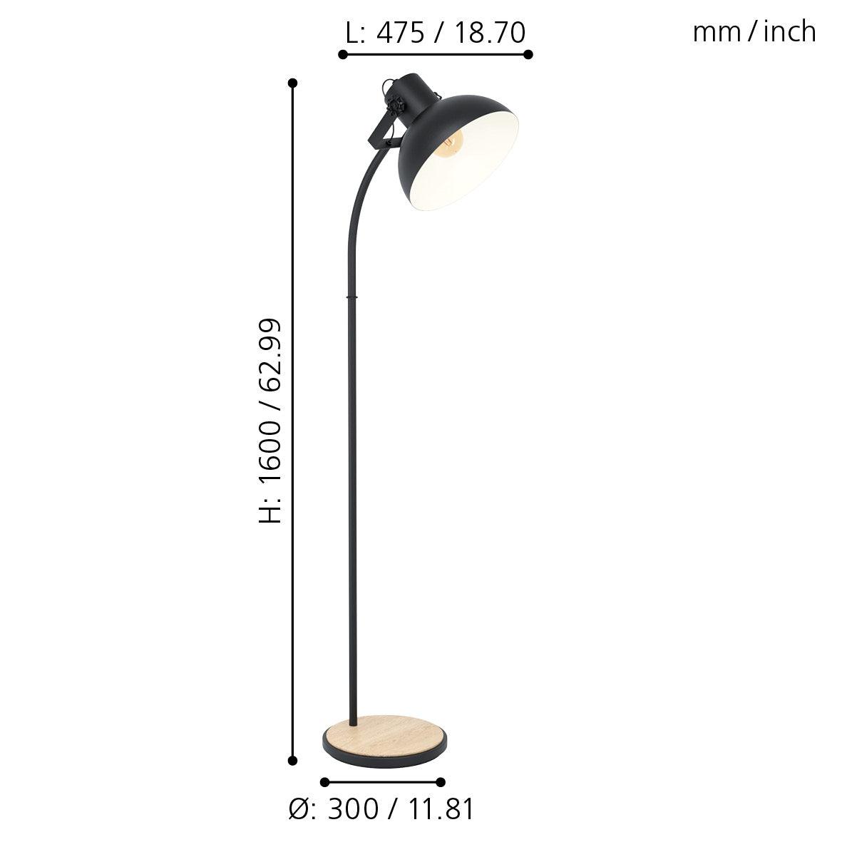Eglo Lubenham Modern Black Metal Floor Lamp with Wooden Base - Tall Standing Light for Living Room, Bedroom, or Office Decor
