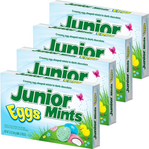 Junior Mints Dark Chocolate Easter Eggs - Creamy Egg-Shaped Mints in Rich Dark Chocolate, 3.5oz 4-Pack - Perfect for Easter Basket Stuffers, Party Favors, Movie Snacks & Holiday Treats