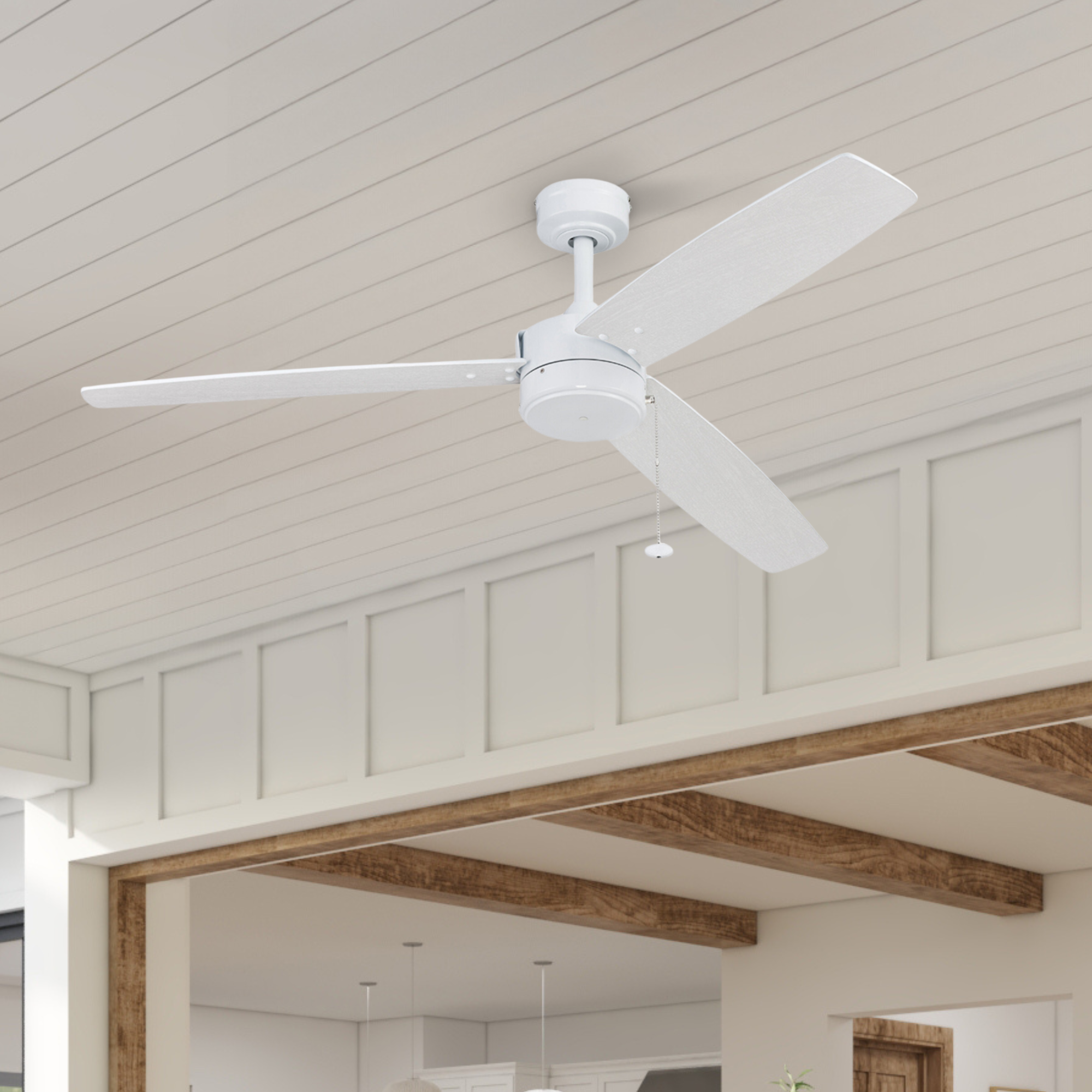 52 Inch Bright White Indoor/Outdoor Ceiling Fan with Pull Chain - Perfect for Bedroom, Living Room, Patio & Covered Porch