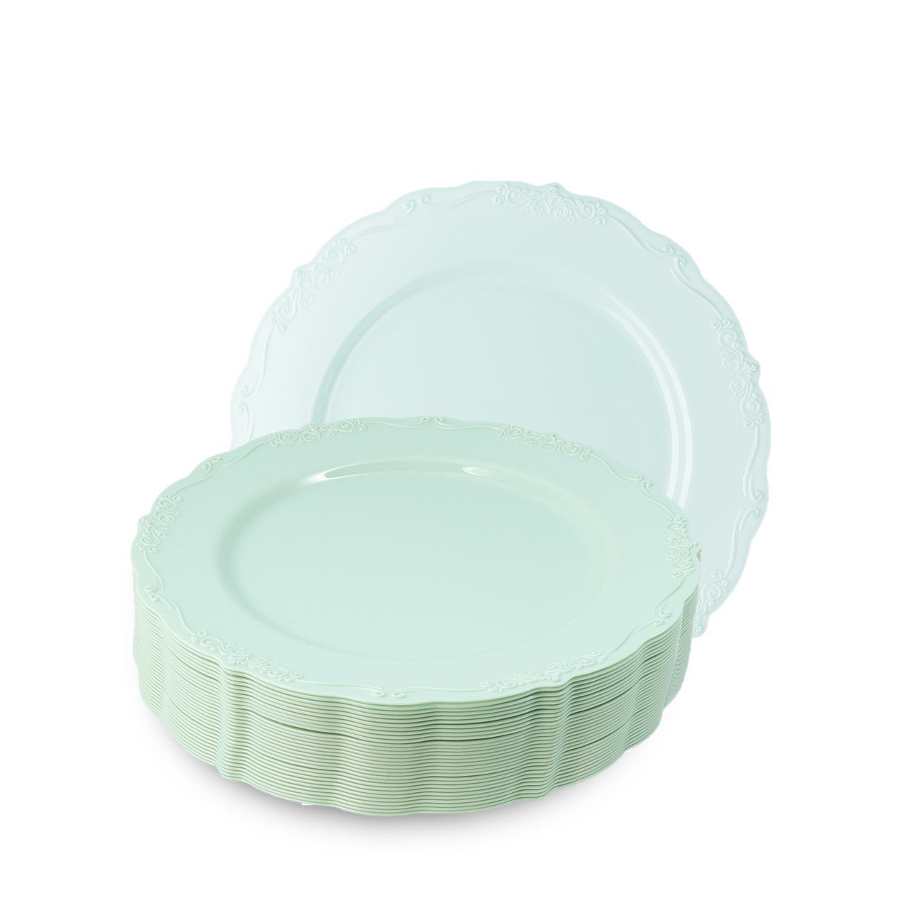 Eco-Friendly Round Plastic Plates - 10-Inch Green Disposable Plates for Parties, Picnics & Outdoor Dining - Vintage Style Durable Dishware