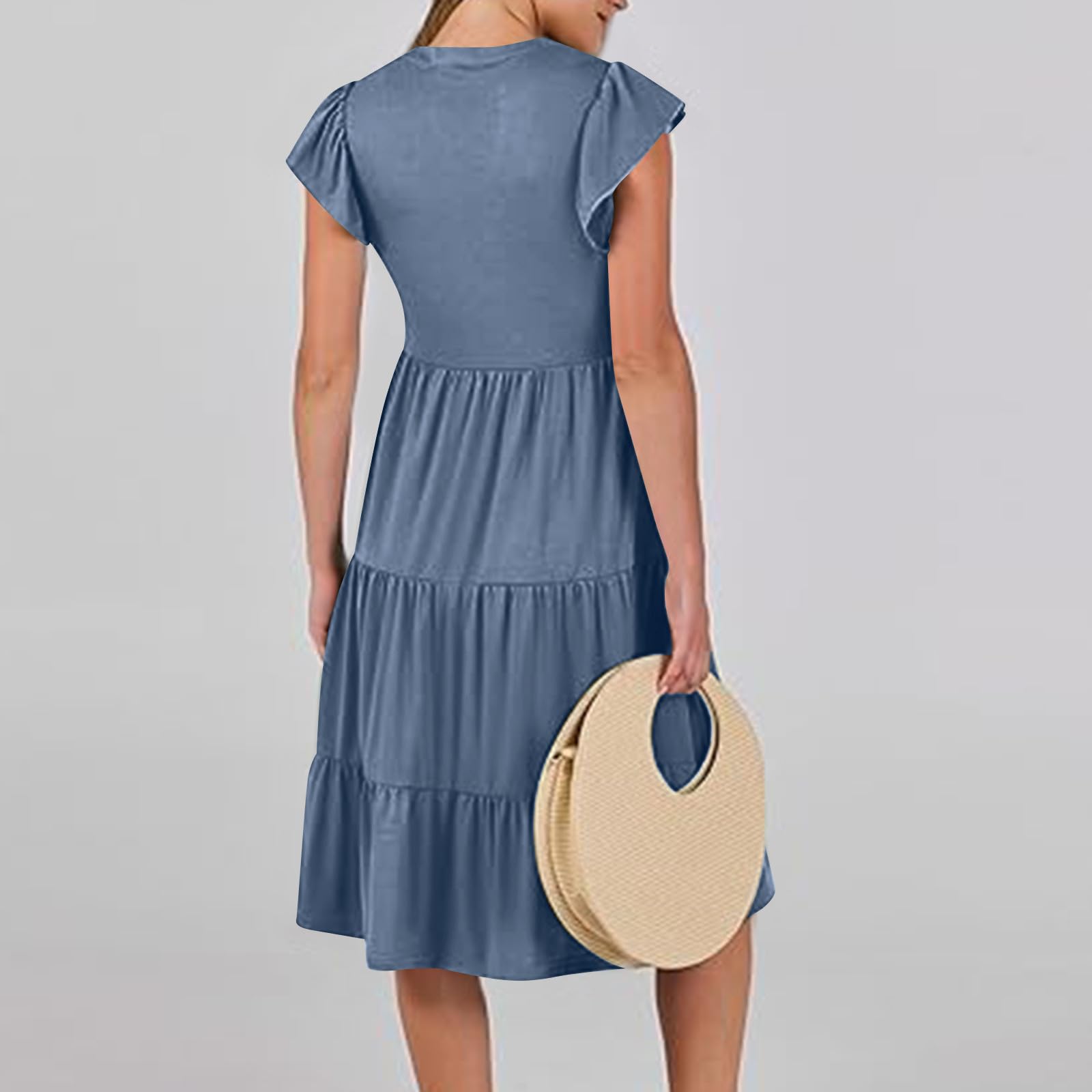 Yardsong Women's Summer Dresses 2025 - Ruffle Sleeve V-Neck Midi Sundress, Casual Loose Flowy Tiered Boho Dress for Beach Vacation & Outdoor Parties | Perfect for Tropical Getaways, Date Nights and Summer Festivals