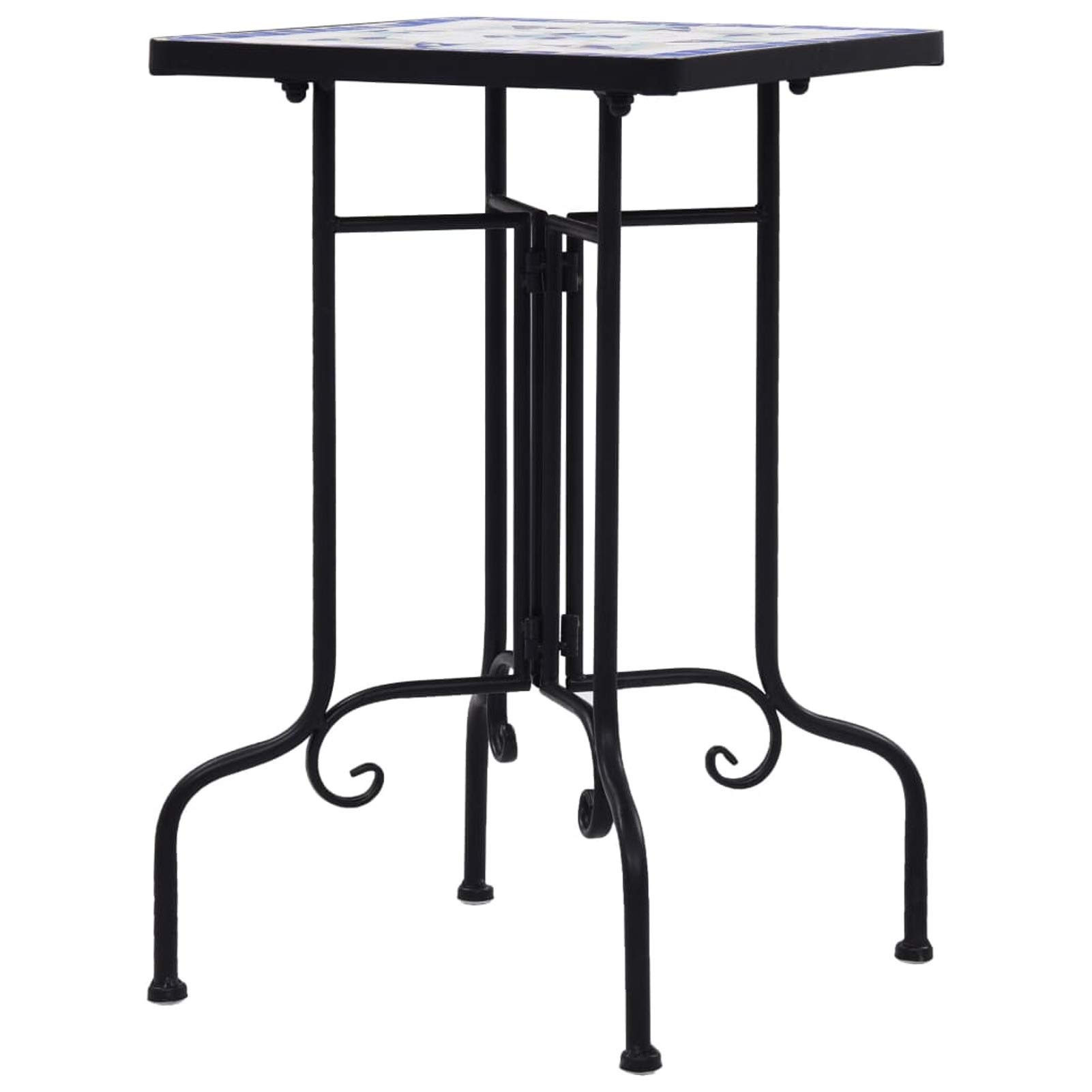 Blue and White Ceramic Mosaic Table - Outdoor Patio Decor, Garden Side Table, Plant Stand for Backyard, Poolside, and Terrace Use