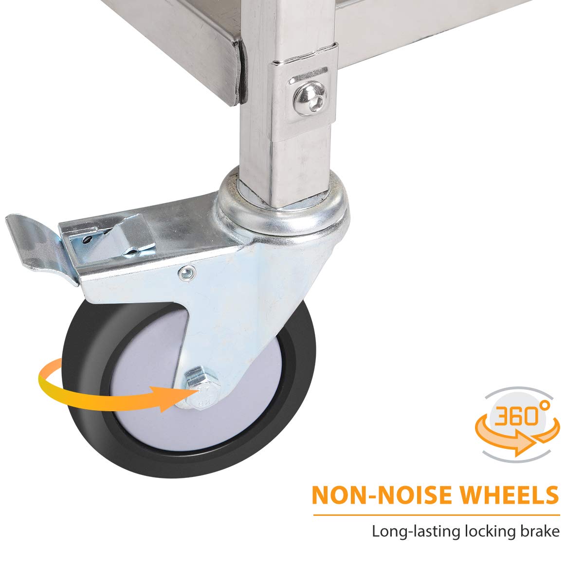 3-Tier Stainless Steel Utility Cart with 360° Wheels (2 Locking) - 29.5