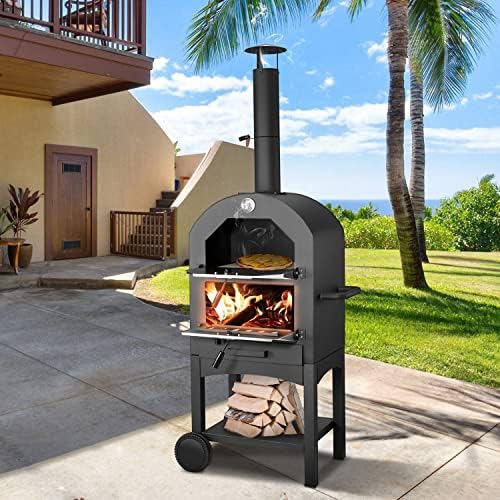 Premium U-MAX Outdoor Wood-Fired Pizza Oven with Waterproof Cover - Portable Steel Pizza Grill & Maker with Pizza Stone - Perfect for Camping, Backyard BBQs & Outdoor Cooking
