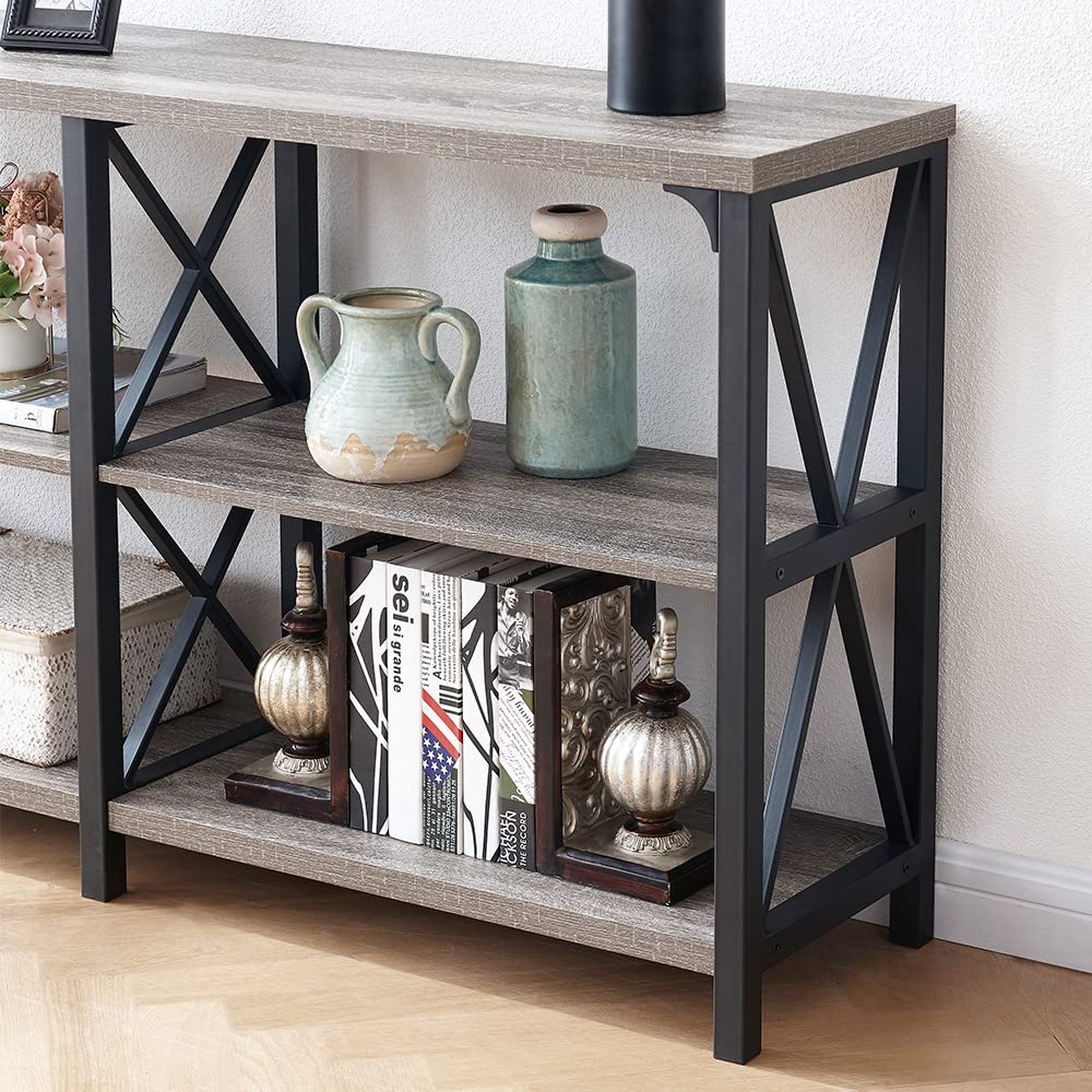 Rustic Farmhouse Sofa Table - Light Grey Oak Console Table with Storage for Living Room, Entryway & Hallway - 47 Inch Foyer Table for Home Decor & Organization