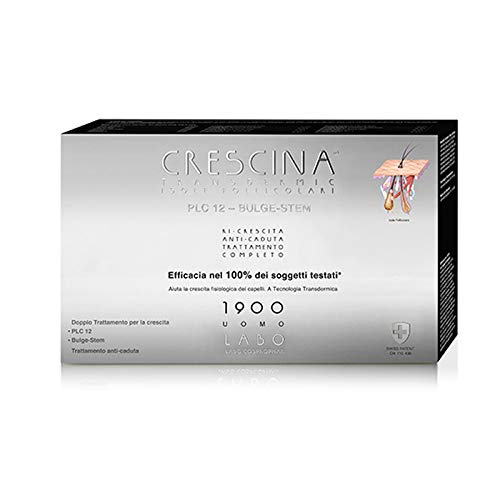 Crescina Transdermic PLC 12 Bulge Stem Anti Hair Loss Treatment for Men - Hair Regrowth Serum with 40 Vials (14+14+12) - Effective Solution for Thinning Hair & Baldness | Perfect for Daily Use at Home or Travel