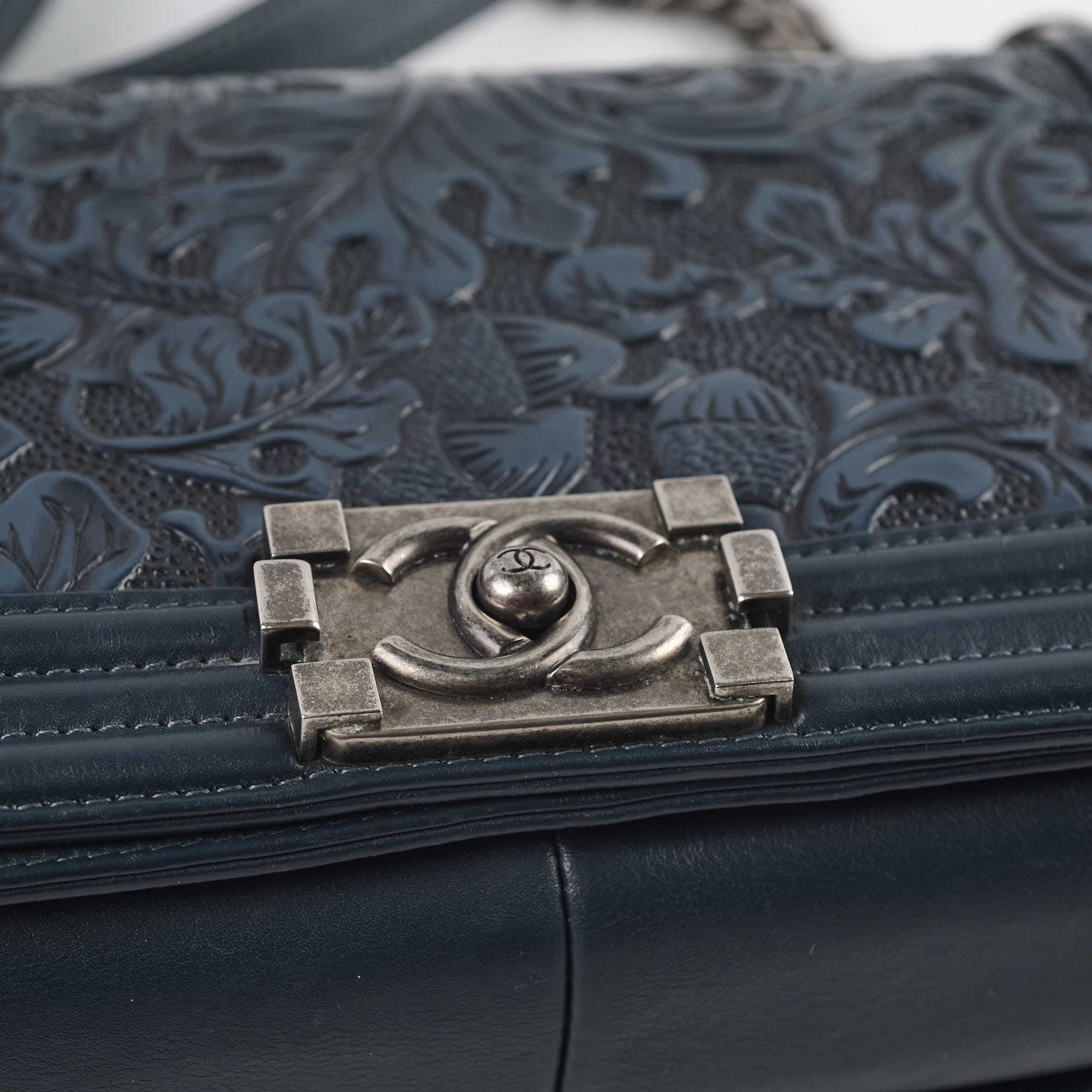 Chanel Old Medium Boy Bag in Cordoba Paris Navy & Dark Green - Luxury Crossbody Bag for Women, Perfect for Date Night & Evening Events