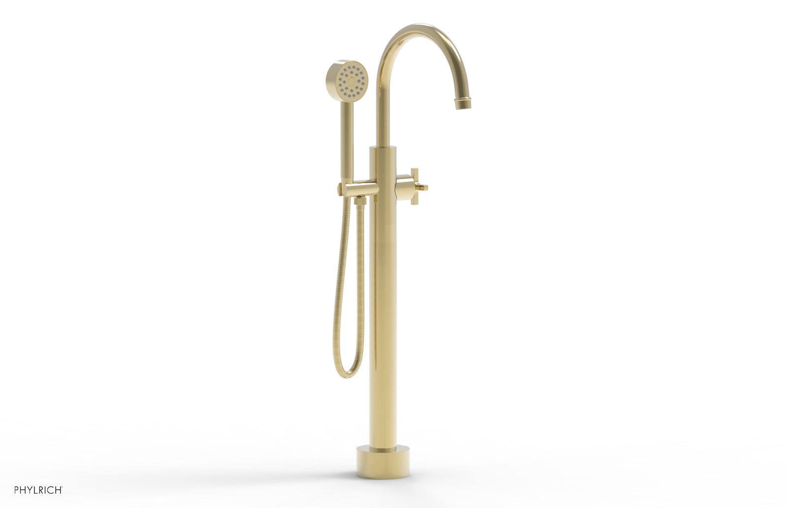 HEX MODERN Low Floor Mount Tub Filler with Cross Handle & Hand Shower - Model 501 46 03 | Perfect for Modern Bathroom Renovations & Spa-Like Shower Experiences