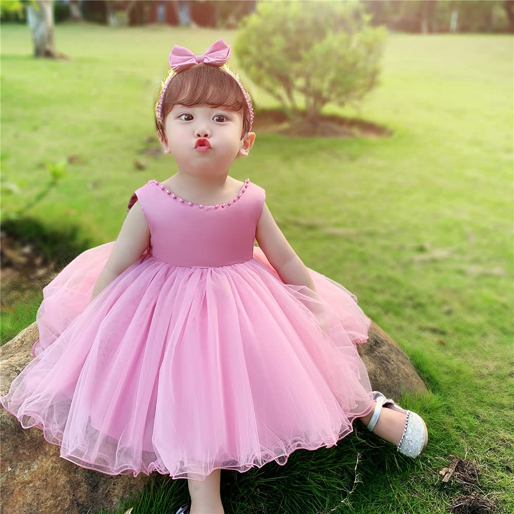 6M-6T Baby Girls Backless Lace Pageant Dress - Toddler Formal Princess Gown with Headwear for Weddings, Baptisms & Special Occasions