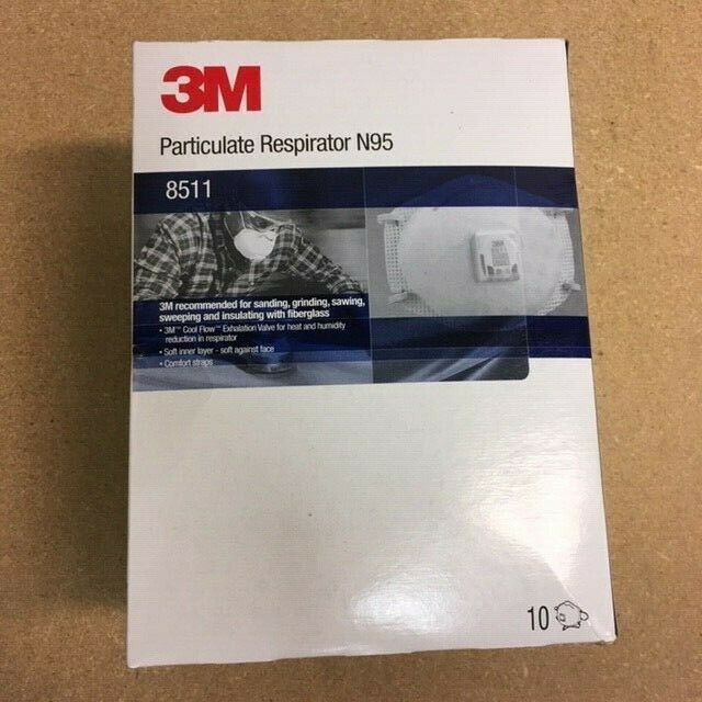 3M 8511 N95 Particulate Respirator with Cool Flow Valve - Box of 10 Masks for Dust, Pollen & Airborne Particles Protection - Ideal for Construction, Woodworking & DIY Projects