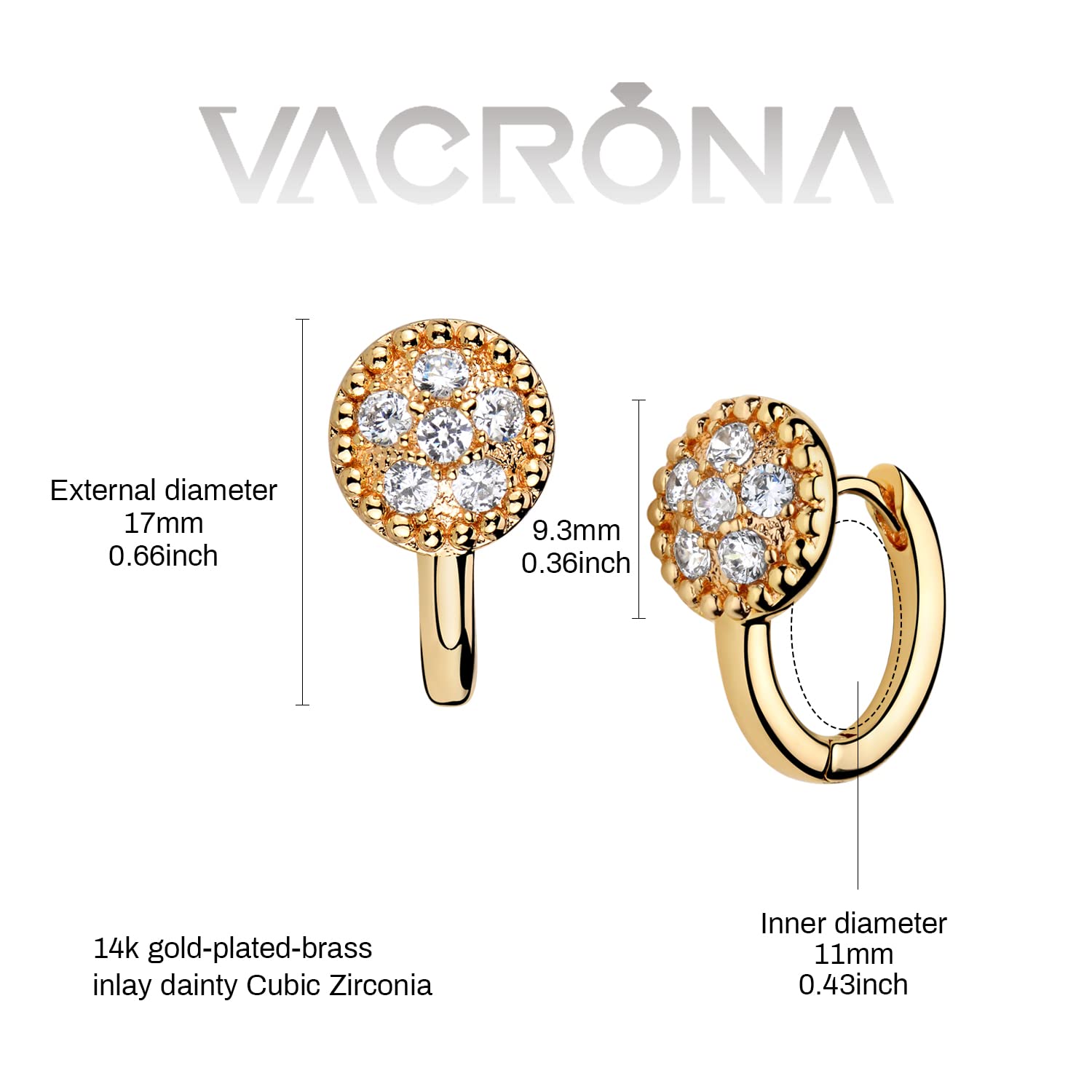 VACRONA 14k Gold Plated Cubic Zirconia Huggie Hoop Earrings for Women - Tiny, Lightweight & Simple Small Hoops - Perfect Gift for Everyday Wear, Date Night & Special Occasions