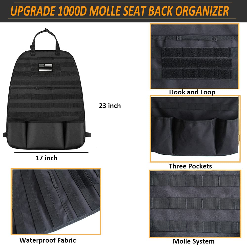 Tactical Molle Seat Back Organizer - Durable Car Seat Cover with Multiple Pouches & Molle Panel for Vehicle Storage & Protection (Black) - Perfect for SUVs, Trucks & Off-Road Adventures