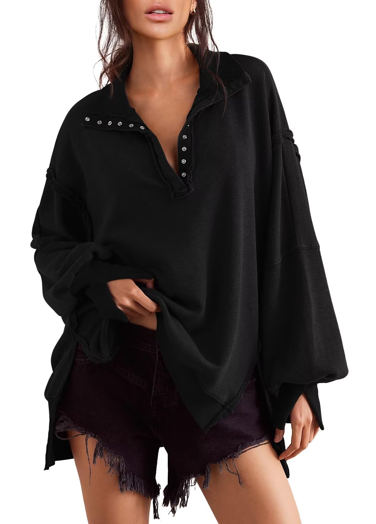 Trendy 2024 Women's Henley Pullover Button Sweatshirt - Fall Tunic Top for Casual Wear (S-2XL) | Perfect for Autumn Outfits, Layering & Cozy Lounge Wear