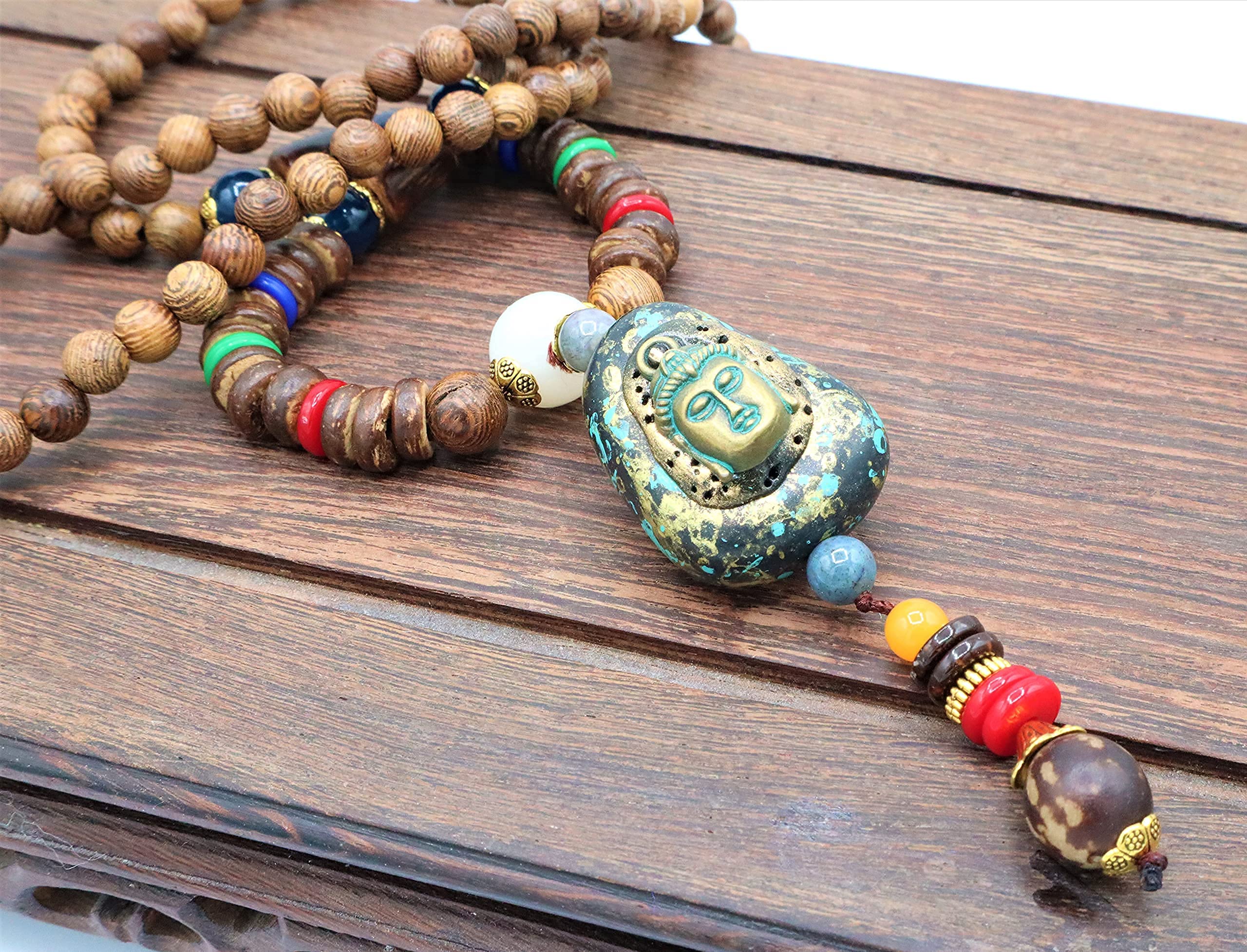 Natural Tibetan Mala Beads Buddha Necklace Pendant for Positive Energy - Yoga, Meditation & Spiritual Jewelry for Men and Women - Perfect for Mindfulness Practice, Daily Wear & Gift Giving